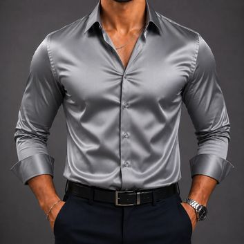 zayraapparel Noir Satin Shirt - Steel Grey
