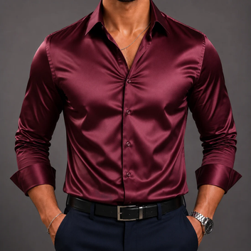 zayraapparel Noir Satin Shirt - Maroon